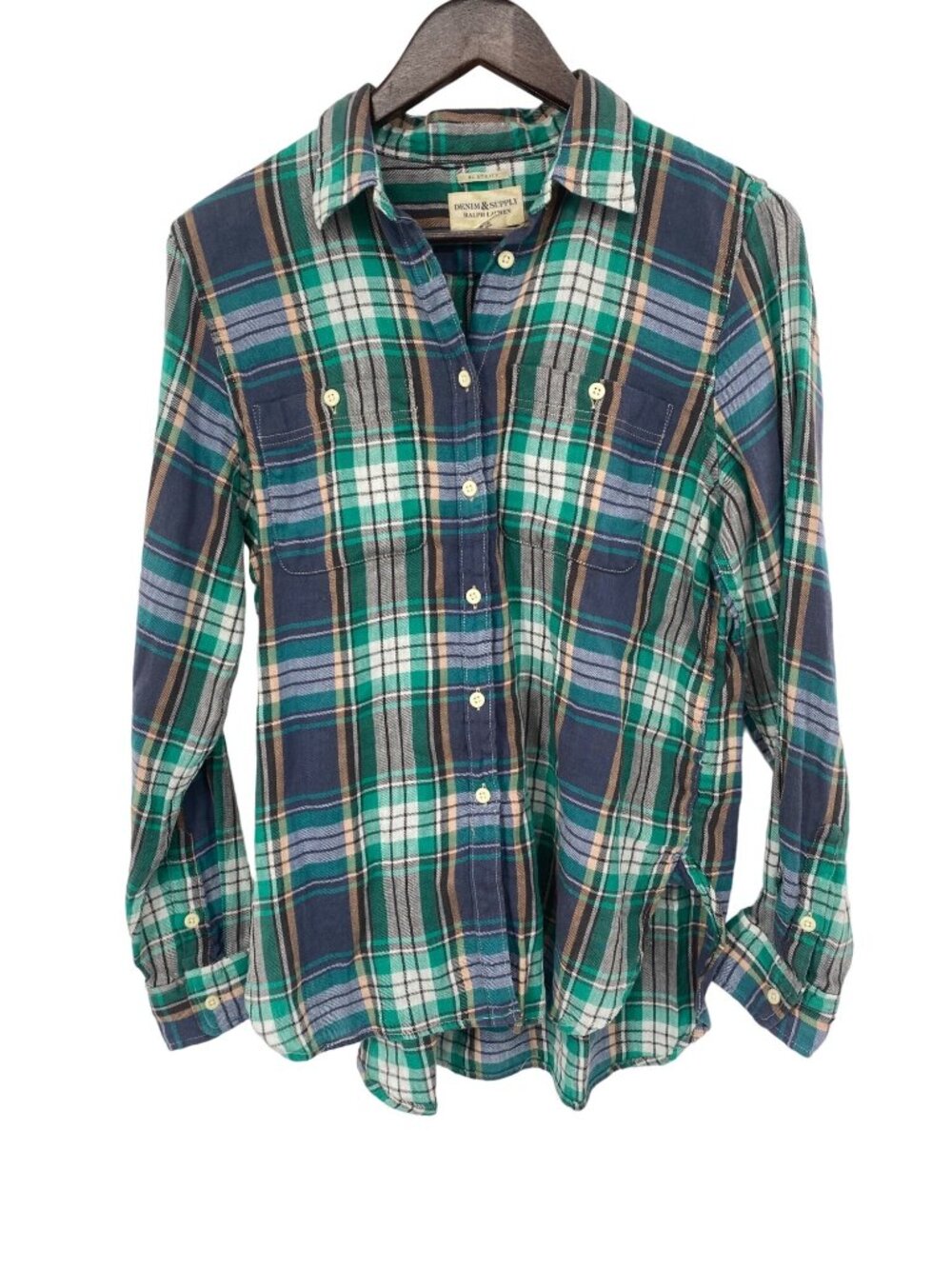 Womens Denim & Supply Ralph Lauren Green RL Utility Button Up Shirt LINEN BLEND
